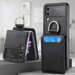 Vertical Cards Solt Magnetic Wallet Ring Holder Leather Case for Samsung Galaxy Z Flip 8 7 FE 6 5 4 Flip4 5G Zflip4 Stand Cover