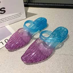 Women'S 2 In 1 Transparent Crystal Plastic Jelly Sandals Non Slip Glitter Pointed Toe Summer Casual Outdoor Beach Flat Slippers