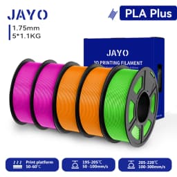 JAYO 3D PETG/PLA/PLA+ Filament 1.75mm +/-0.02mm PLA Filament 5 Rolls For Bambu FDM 3D Printer Neatly Wound 3D Printing Material