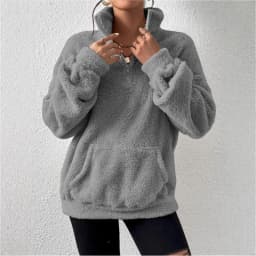 2026 Autumn Winter New Plush Thick Women's Stand Up Collar Half Zipper Pullover Fashion Casual Loose Large Pocket Sweatshirt