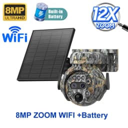 SHIWOJIA 4K 8MP WIFI Solar Powered Camera 4G SIM 12X ZOOM Outdoor 360° View Animal Monitoring Solar Battery Hunting PTZ Cameras