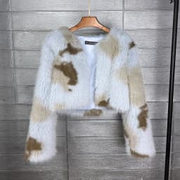 [EAM] Pattern Short Elegant Faux Fur Jacket New Round Neck Long Sleeve Women Coat Fashion Tide Autumn Winter 2026 CPG6814