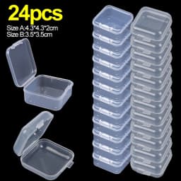 6/24PCS Mini Flip Cover Storage Box Transparent Square Plastic Boxes Pill Packaging Carrying Cease Jewelry Organizer Dustproof