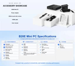 ERVPES MinI PC B20E Windows 11 8GB RAM 128GB SSD Intel 6500Y HDMI/VGA WIFI5 BT 5.0 USB Compact Desktop for Work/Home