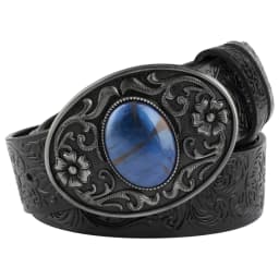 Women's Decorative Buckle Colorful Bead Embossed Split Leather Belt