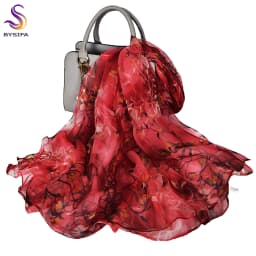 [BYSIFA] Emerald Green Women Long 100% Silk Scarf Printed Chinese Style Water Ink Painting Brand Oblong Silk Shawl Scarves 170cm