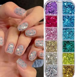 6grids Holographic Red Maple Leaves Nail Glitter Sequins Shiny Mix Laser Gold Hexagon Nail Flakes 3D Maple Leaf Nail Decorations