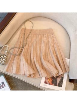 Autumn Winter Knitted Pleated Skirts Women's Elastic High Waist A-Line Umbrella Skirts Casual Sexy Slim Short Mini Skirts