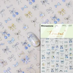 1pcs 5D Diamond Japanese White Lace Bow Nail Art Stickers Pearl Rhinestones Nail Decoration Adhesive Decals Slider DIY Accessory