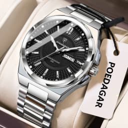 POEDAGAR Sport Original Men Clock Quartz Date Week Luxury Man Wristwatch Waterproof Luminous Stainless Steel Men's Watches Reloj