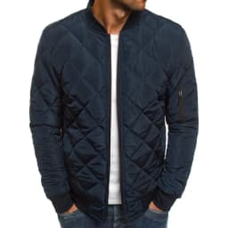 Men's Solid Color Diamond Check Seaming Thickened Standing Collar Cotton-padded Jacket, Winter New Casual Warm Zipper Jacket