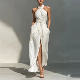 Chic Solid Front Split Boho Long Dress Woman Spring Sexy Off Shoulder Halter Party Dress Summer Sleeveless High Waist Maxi Dress