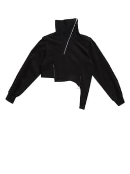 [EAM] Loose Fit Black Zipper Irregular Sweatshirt New Turtleneck Long Sleeve Women Big Size Fashion Spring Autumn 2026 1DE3327