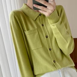 WinvyNee Women's Elegant Spring Knitted Cardigan Wool Polo Neck With Pockets Solid All-Match Casual Soft Tops Coats ZB1047006