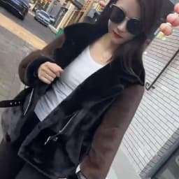 New Autumn Winter Fur One Motorcycle Short Jacket Outwear Women's Stitching Contrast Color European Mink Fleece Motorcycle Coat