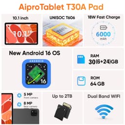10.1-Inch Children's Tablet Android 16 WIFI Eight Core Processor 30GB (6+24) RAM 64GB ROM YouTube with EVA Protective Case