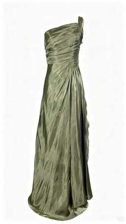 Women's Elegant Olive Green Evening Gown One Shoulder Ruched Waist Side Slit Satin Train Dubai Wedding Prom Formal Maxi Dress