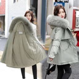 Women's Fleece Lined down Parka Coat Thickened Winter Jacket Korean Style Long Sleeve Zipper Closure Cotton Blend Duck Feather