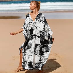 Plus Size Kaftan Dresses for Women Wave Neck Swimsuit Cover Up Caftan Dress Plus Size Oversized Long Beach Dress
