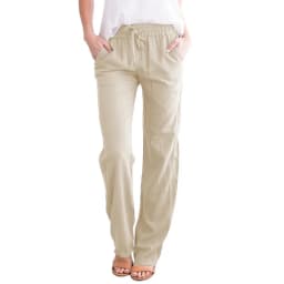 Spring and summer new solid color cotton and linen drawstring loose casual wide leg pants