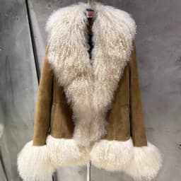 Sheep Collar Coats Women Winter Luxury Mongolian Fur Leather Jackets with Long Sleeve 7251