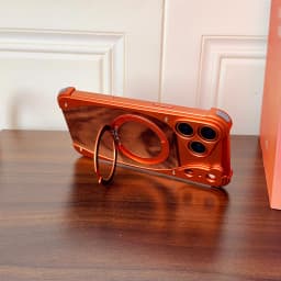 Aluminum Magnetic Wooden Case for iPhone 18 17 Pro Max 18 17 Pro Cover Walnut Real Wood Mag-safe Free Rotation Stand Shell