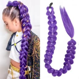 32" Extra-Long Synthetic Purple Braided Wig | Shimmering Metallic | Kids Christmas Costume Hairpiece Halloween wig Cosplay
