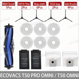 ECOVACS T50 PRO OMNI /T50 PRO  / T50 OMNI Robot Vacuum Spare Parts Main Side Brush Mop Cloths HEPA Filters Dust Bags Accessories