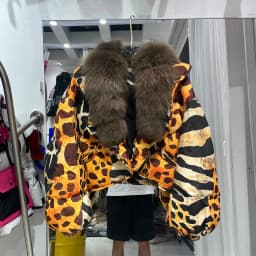 Winter Natural Large Fur Collar Leopard Fur Down Jacket Female Warm Thickened Quilted Jacket Women White Duck Down Fur Outwear