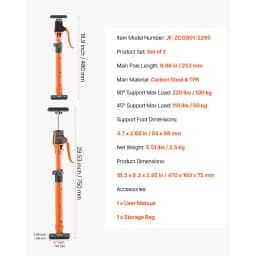 SucceBuy 2-Pack Cabinet Jack Support Pole Steel Telescopic Quick Support Rod Adjustable 3rd Hand System for Lifting Cargo Bars