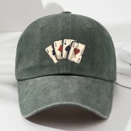 Retro poker AAA printed baseball cap with adjustable dad hat suitable for outdoor sports, fishing, and camping