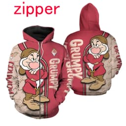 2024 Spring and Autumn 3D Printing Grumpy Dwarf New Men's Pullover Women's and Children's Cosplay Large Fashion Zipper Hoodie