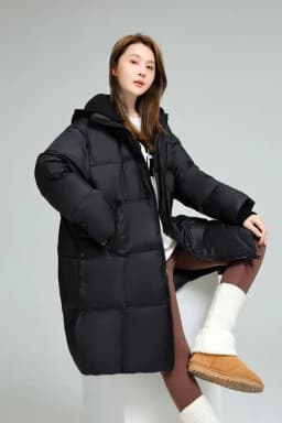 Winter Knitted Hooded Splice Down Jacket Women White Duck Down Double Zipper Outwears Female Warm Mid-length Parker Down Jacket