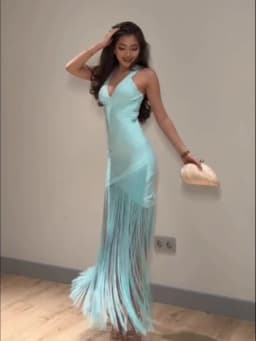 Women Sexy Tassel Patchwork Maxi Dress Elegant V-neck Wide Strap Sleeveless Waist-cinching Slim Fit Dresses Chic New Party Gowns