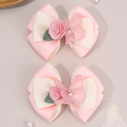 2Pcs Floral Bow Hair Clips 3D Flower Butterfly Hairpins Elegant Ribbon Bownot Barrette For Girls Children Headwear Accesories