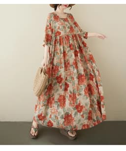 Plus Size Bohemian Print Maxi Long Dress for Women Floral Casual Cotton Linen Loose Vintage Vestidos Para Mujer Robe Dresses