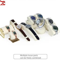 Beige White Pillow Wrapped Metal Watch Display Case High-End Microfiber Watch Bracelet Display Rack Counter Watch Display Tray