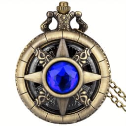 Y2K Cartoon Anime Round Pointer Quartz Watch Vintage Rhinestone Cosplay Necklace Chain Watch For Women Men Collector Gift