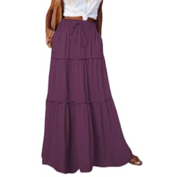 Women's Spring Autumn New Long Skirt Solid Color Fashionable Mushroom Layered Skirt High Waist Elastic Ruffle Skirt