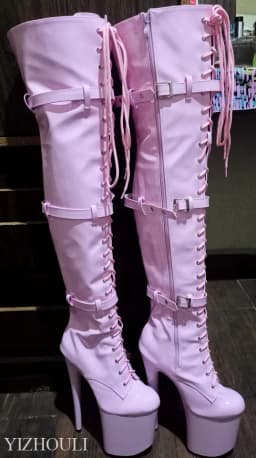 12-23cm high heels high boots, buckle boots round head dancer fashion sexy catwalk shoes to thigh high boots
