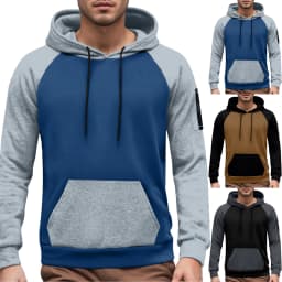 Men's Long Sleeve Color Blocked Pullover Hoodie With Zipper Pocket Fleece Lined And Thickened Hoodies for Men Pullover