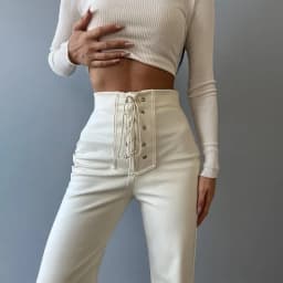 Solid Color Slim Flare Leather Pants For Women 2025 Fashion Vintage Elegant Women's High Waist Pants Female Streetwear Trousers