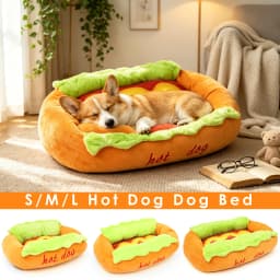 Hot Dog Design Pet Bed Soft Plush Dog Cat Sleeping Mat Removable Washable Pet Bun Sofa Bed