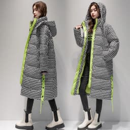 2023 Winter Warm Plaid Long Coat Women ' s Fashion Thicken Hooded Puffer Jacket Female Windproof Warm Outwear