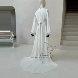 KUXA Elegant Muslim Wedding Dresses A-Line Formal Lace Long Sleeves Floor-Length Bridal Gowns Button Sweep Train Customized