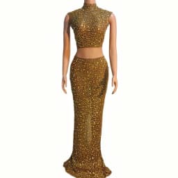 Elegant Sexy Rhinestone Two-Piece Set Evening Dress for Women Elastic Wedding Birthday Celebration Sexy Rhinestone Dress