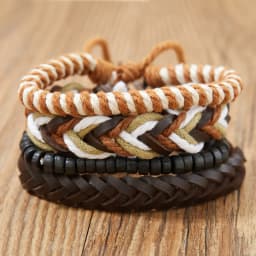 4Pcs/Set Braided Wrap Leather Bracelet for Men Women Vintage Yin Yang Infinity Wood Beads Charm Bracelets Male Wristband Jewelry