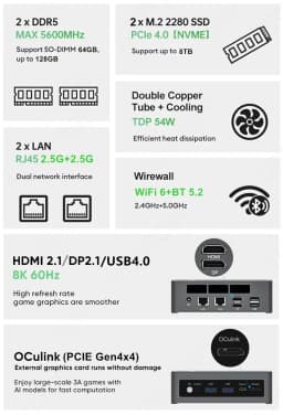 Topton Gaming Mini PC AMD Ryzen AI 9 H 465 ES HX 370 ES 350 ES USB4 2x2.5G LAN 2xPCIe OCuLink Desktop Windows 11 Office Computer
