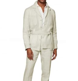 New 2 Pieces Linen Men's Suits With Belt Tuxedo Summer Casual Style Groomsmen For Wedding(Blazer+Pants)