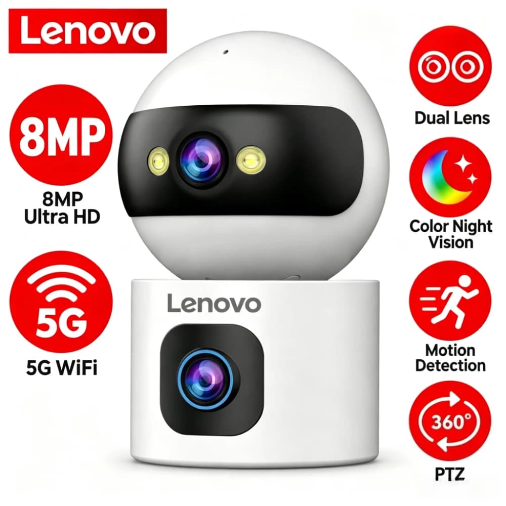 Lenovo 8MP 5G WiFi IP Camera Dual Lens With Adjustable Bracket Auto Tracking Indoor Wireless Surveillance Cameras Baby Monitor